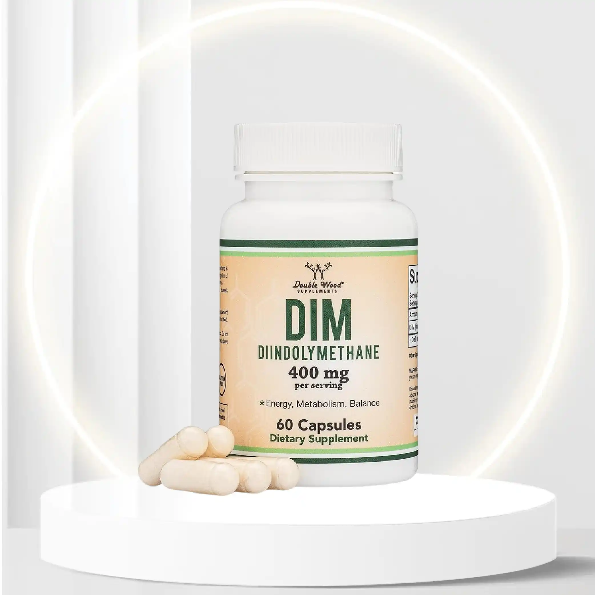 DIM Supplement for Women and Men (Diindolylmethane Estrogen Blocking Supplement, Hormonal Acne Treatment, Hormone Balance for Women) 400mg Servings, 200mg Per Capsule, 60 Capsules by Double Wood