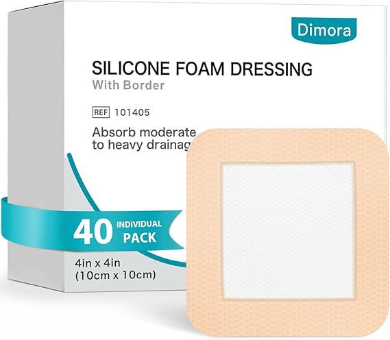 Dimora Silicone Foam Dressing with Border 40 Pack, Adhesive 4
