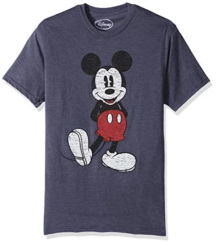 Disney Men's Full Size Mickey Mouse Distressed Look T-Shirt, Navy Heather, Extra Large