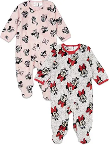 Disney Minnie Mouse Baby Girls Fleece 2 Pack Sleep N' Play Footies Newborn