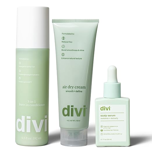 Divi Air Dry Bundle â Includes 30ml Scalp Serum, Air Dry Cream & Leave-In Conditioner â Hydrates, Strengthens & Smooths for Frizz-Free, Healthy, Shiny Hair, 3 Piece Set