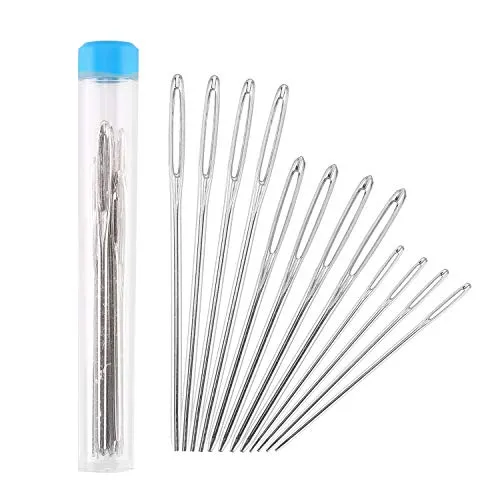 DIYASY Large-Eye Blunt Needles Steel Yarn Knitting Needles Sewing Needles 12 Pieces (Silver)