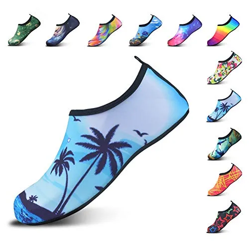 DL Water Shoes for Women and Men Barefoot Quick-Dry Aqua Socks Slip-on for Beach Pool Swim Surf Yoga Exercise, Blue 3, 15-16 Women/14-15 Men