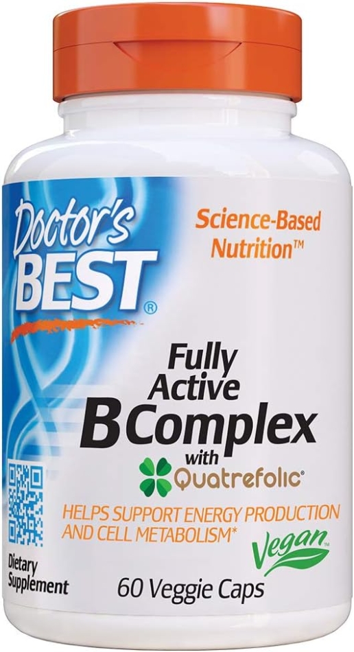 Doctor's Best, Fully Active B Complex Supports Energy Nervous System Optimal Health Positive Mood Wellbeing NonGMO Gluten Free Vegan Soy Free, 60 Count
