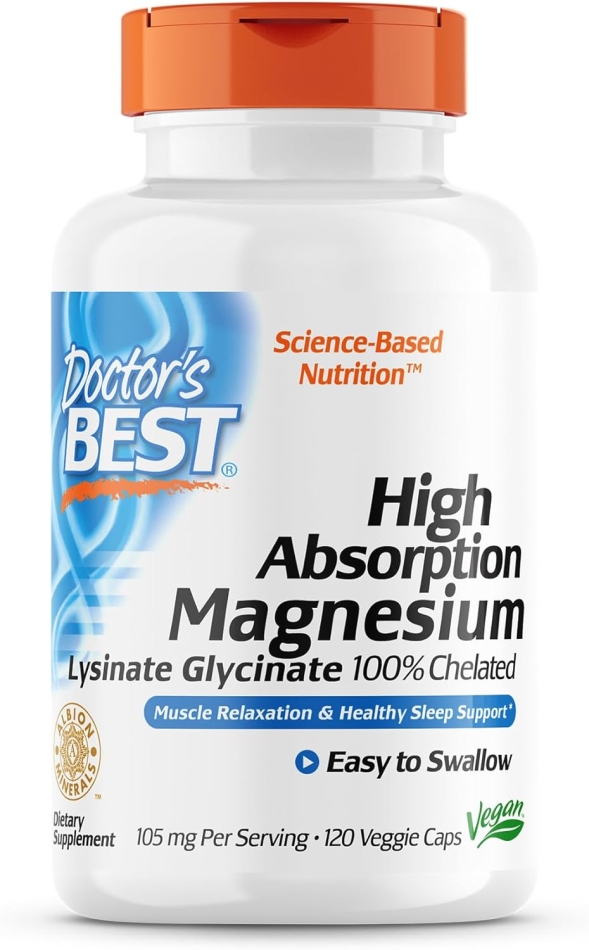 Doctor s Best High Absorption Magnesium Lysinate Glycinate Capsule Easy to Swallow 120 Ct