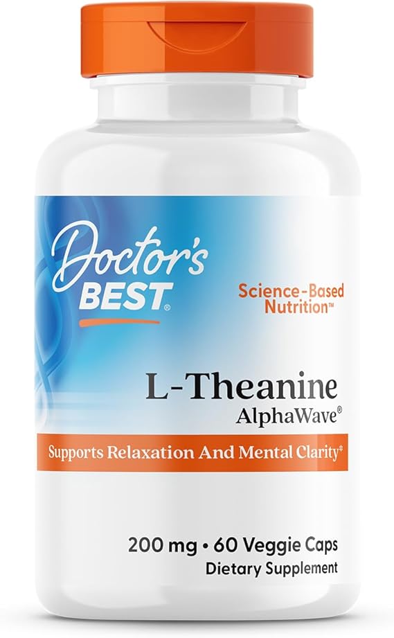 Doctors Best L-Theanine AlphaWave, Supports Relaxation and Mental Clarity, Non-GMO, Gluten Free, Soy Free, Vegan 60 Veggie Caps