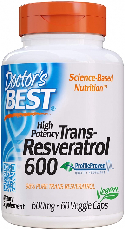 Doctor's Best Trans-Resveratrol 600, Non-GMO, Vegan, Gluten Free, Soy Free, 600 mg, 60 Veggie Caps (DRB-00416)