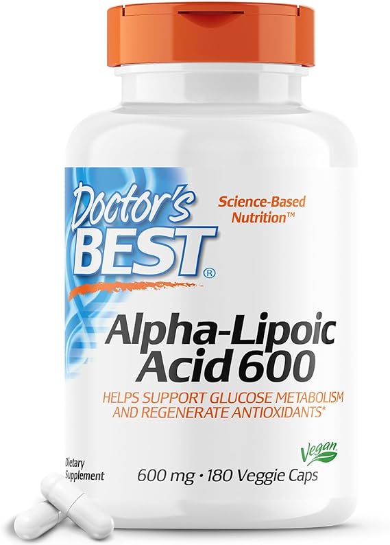 Doctors Best Alpha-Lipoic Acid 600, Helps Support Glucose Metabolism and Regenerate Antioxidants* Non-GMO, Gluten Free, Vegan, Soy Free, 180 Veggie Caps