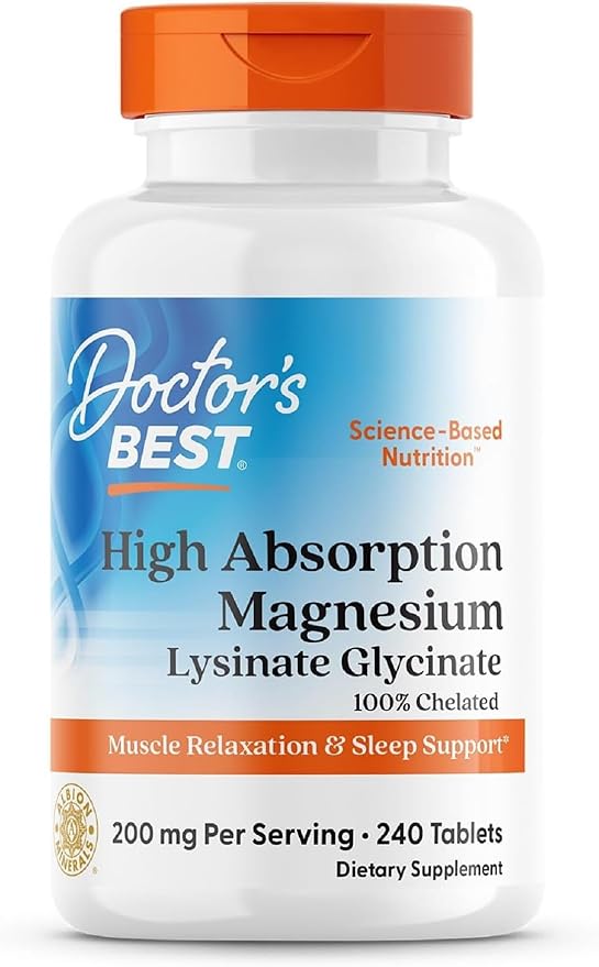 Doctors Best High Absorption Magnesium Glycinate Lysinate Supplement - 100% Chelated for Maximum Absorption - Magnesium for Sleep and Muscle Relaxation - 200 Mg Per Serving - 120 Tablets