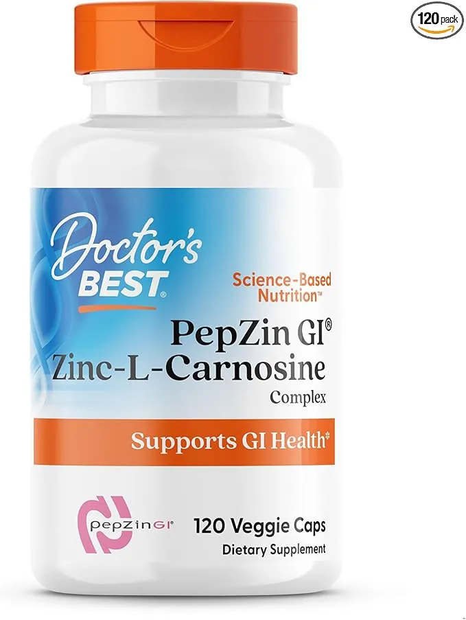 Doctors Best PepZin GI, Zinc-L-Carnosine Complex, Non-GMO, Vegan, Gluten Free, Soy Free, Digestive Support, 120 Veggie Caps