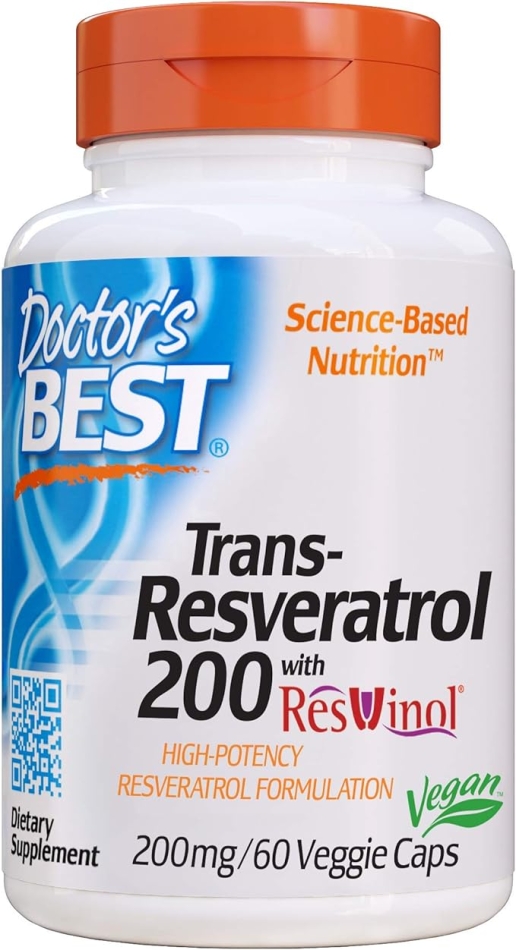 Doctors Best, Trans-Resveratrol with ResVinol, Non-GMO, Vegan, Gluten & Soy Free, 200 mg, 60 Count