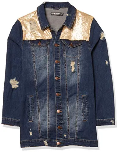 dollhouse Women's Long Blue Denim Jacket, M