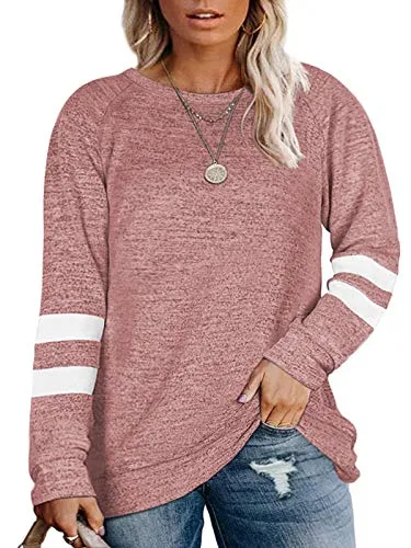 DOLNINE Plus Size Sweatshirts for Women Winter Long Sleeve Tops Shirts Pink-14W