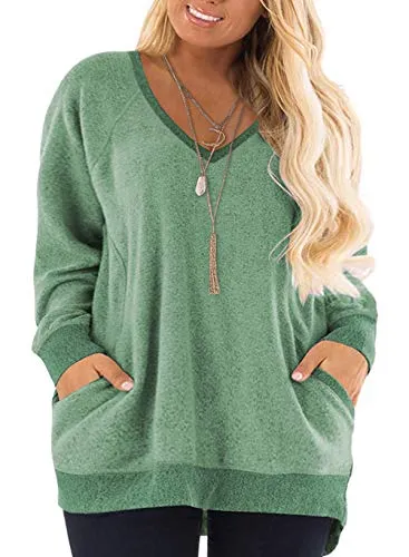 DOLNINE Womens Plus Size Sweatshirts Pockets Tunic Tops Oversized Shirts Tees Green-26W