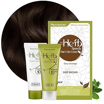 Dongsung Herb Speedy Color Cream Deep Brown  Korean Herbal Vegan Hair Dye, PPD-Free, Ammonia-Free, Hypoallergenic  100% Gray Coverage, Odorless, Dermatologically Tested, Quick 20-Minute Application