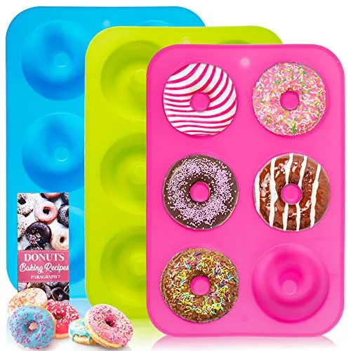 Donut Pan, 3pcs 100% NonStick Silicone Donut Mold for Baking, BPA Free Mold Sheet Tray, Easy Clean and Dishwasher Microwave Safe, 10x7 Inches