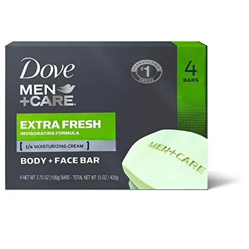 Dove Men+Care Body and Face Bar to Clean and Hydrate Skin Extra Fresh Body and Facial Cleanser More Moisturizing Than Bar Soap, 3.75 oz, 4 Bars