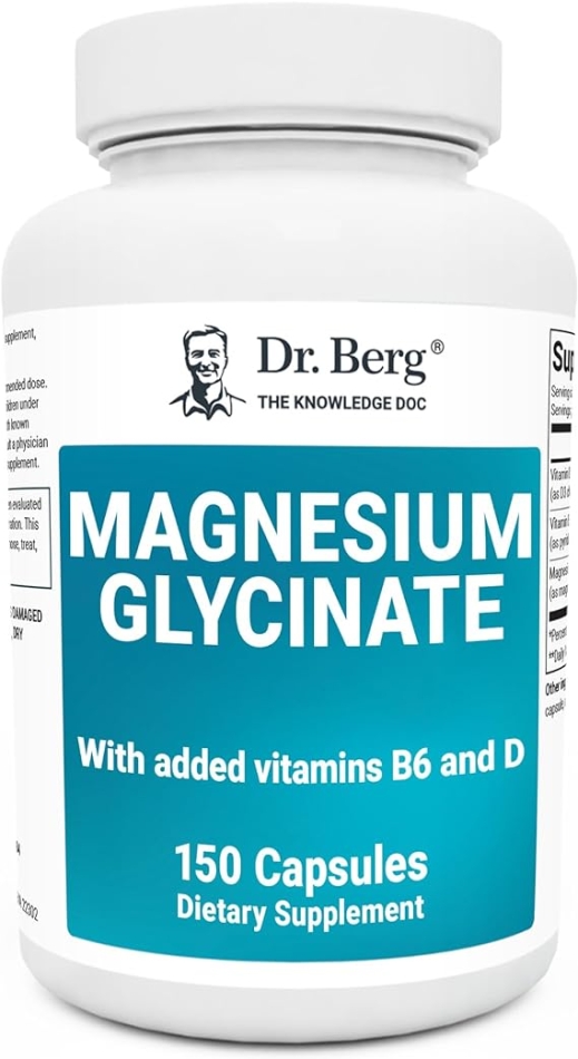 Dr. Berg's Magnesium Plus Magnesium Bisglycinate Supplement for Stress, Calm, Relaxation & Sleep Support - Muscle, Cardiovascular Bone Health & Cramp Defense w/ Vitamin D & B6 -150 Vegetarian Capsules