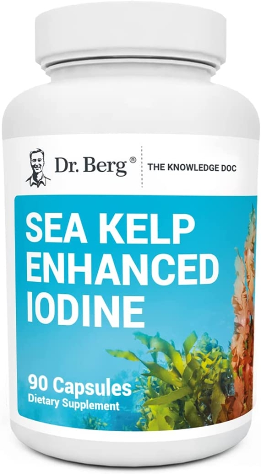 Dr. Berg's Sea Kelp Enhanced - Pure Healthy Thyroid Support Natural Iodine Supplement w/Organic Sea Kelp, Blue-Green Algae & Red Algae - Immune System & Metabolism Support - 90 Capsules