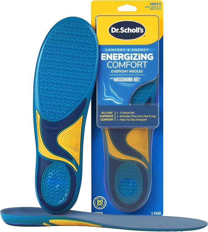 Dr. Scholls Energizing Comfort Menâs Everyday Insoles with Massaging Gel - Clinically Proven, All-Day Energy and Comfort Inserts with Patented Triple Gel Design - Shock Absorbing, Arch Support