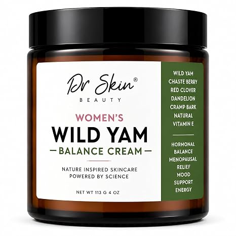 Dr. Skin Organic Wild Yam Cream for Women  Herbal Balancing Moisturizer for Womens Comfort with Dandelion, Red Clover, Chaste Berry & Cramp Bark | Nourishing Natural Cream, 4oz