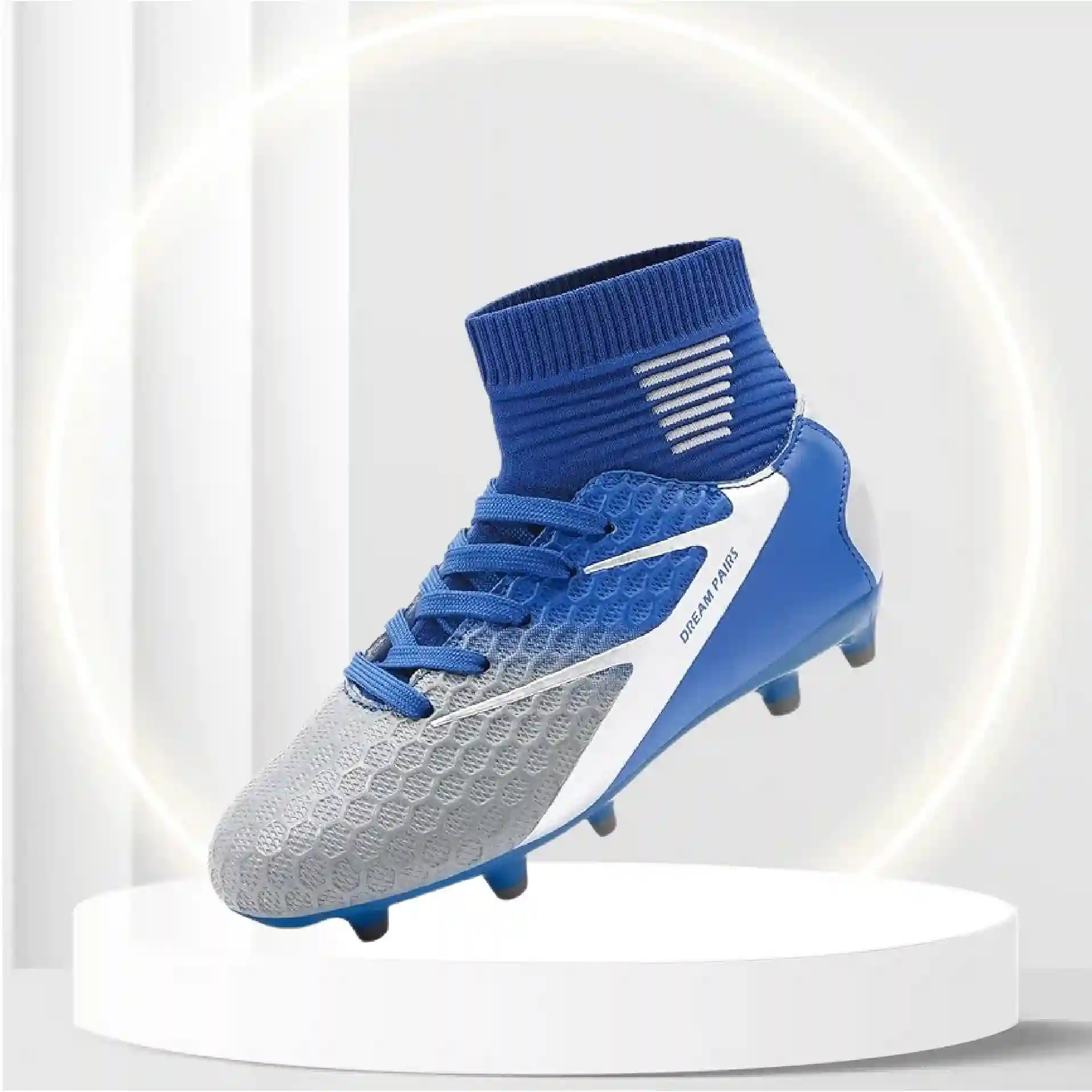 DREAM PAIRS Boys Girls HZ19002K Blue White Grey Soccer Football Cleats Shoes Size 4 M US Big Kid