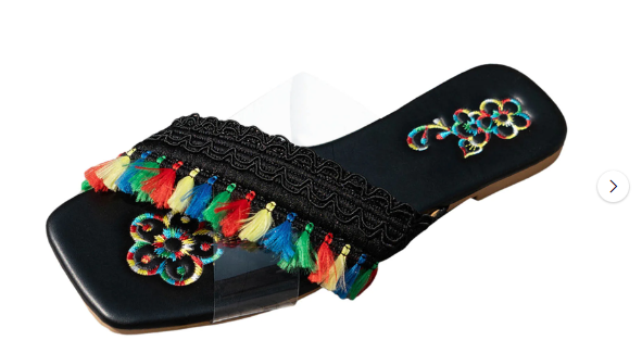 Dr.Eam Womens Sandals Comfort Sandal Shoes Fashion Able New Pattern Tassel Decoration Square Toe Open Toe Breathable Comfortable Flat Bottom Lightweight Non Slip Summer Beach Shoes Black 41