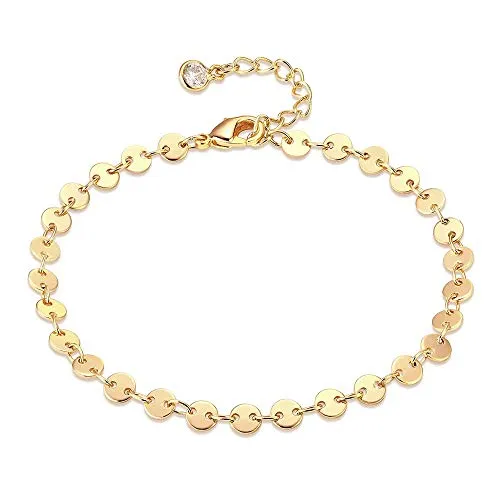 Dremmy Studios Gold Coin Chain Anklet,14K Gold Plated Dainty Handmade Boho Beach Disc Ankle Bracelets for Women ï¿½