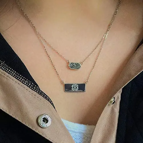 Druzy Monogram Layer Necklace with Sterling Silver or Gold Plated