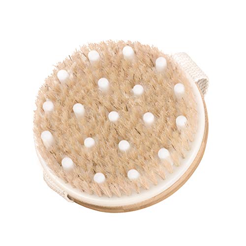 Dry Brushing Body Brush, McoMce Exfoliating Body Scrub Dry Brush for Cellulite and Lymphatic Drainage, Shower Scrubber for Body Exfoliator Cellulite Massager Dry Body Brush with Natural Boar Bristles