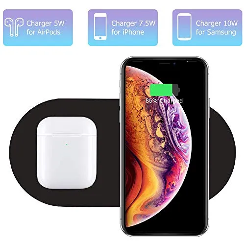 Dual Wireless Charger, COSOOS Qi Certified Fast Wireless Charging Pad Compatible for iPhone 12/12 Pro/12 Pro Max/12 Mini/11/11 Pro Max/XS, Galaxy S20/Note 10, AirPods Pro, Galaxy Buds+(No AC Adapter)