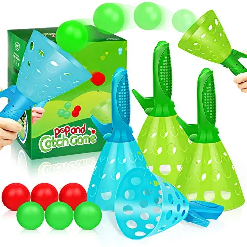 Duckura Outdoor Indoor Game Activities for Kids, Pop-Pass-Catch Ball Game with 4 Catch Launcher Baskets and 6 Balls, Summer Beach Birthday Party Favors Gifts Toys for Kids Age 5 6 7 8 9 10+ and Adults