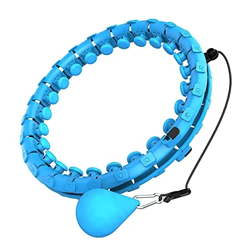 Dumoyi Smart Weighted Hoola Fitness Hoops for Adults Weight Loss, 24 Detachable Knots, 2 in 1 Adomen Fitness Message, Great for Adults and Beginners (Blue)