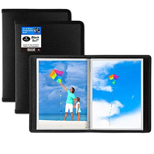 Dunwell 5x7 Small Photo Album (Black, 6 Pack), 24 Pockets Display 48 Photos, 5x7 Photo Album, Portfolio Folder for Artwork, 5x7 Great for Picture Storage, Art Storage, Sketches, Drawings