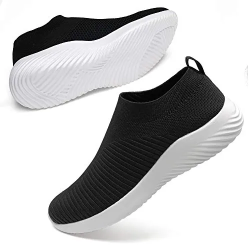 DUOYANGJIASHA Women's Athletic Walking Shoes Fabric Breathable Slip On Sports Tennis Running Mesh Breathable Lightweight Sneakers Gym Shoes Black