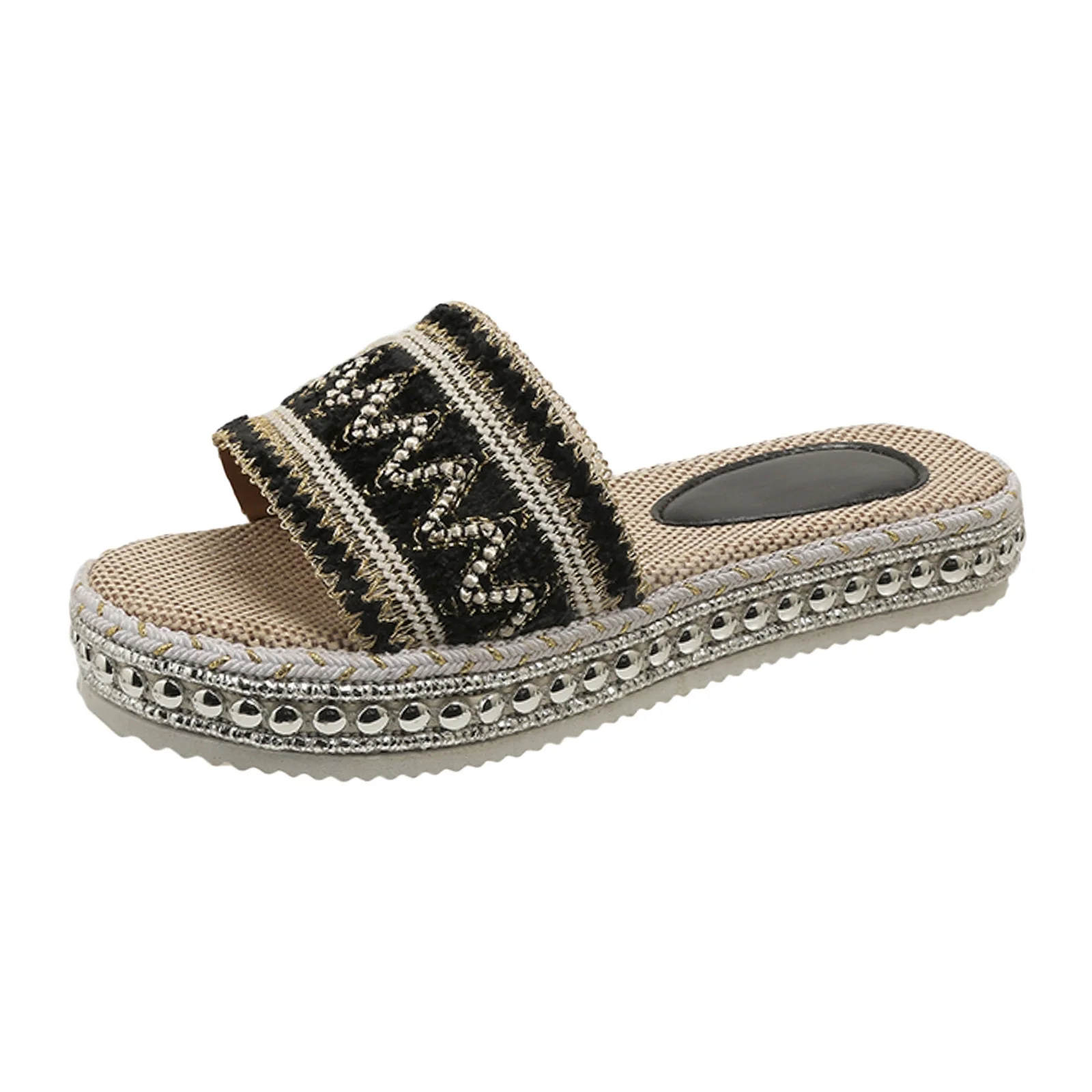 DVKOVI Dressy Sandals for Women Platform Sandals for Women Ladies Summer Retro Colour Blocking Bohemian Style Thick Bottom Beach Outer Wear Large Size Sandals Slippers Black 41