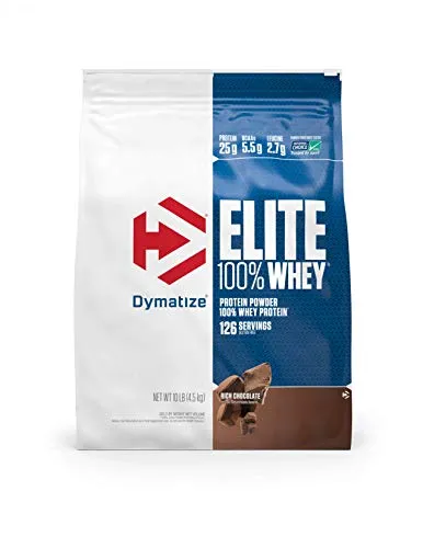 Dymatize Elite 100% Whey Protein Powder, 25g Protein, 5.5g BCAAs & 2.7g L-Leucine, Quick Absorbing & Fast Digesting for Optimal Muscle Recovery, Rich Chocolate, 10 Pound