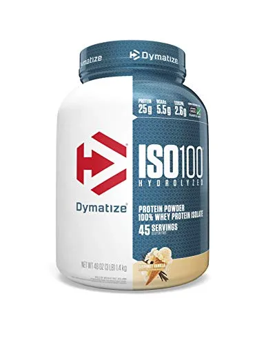 Dymatize ISO 100 Whey Protein Powder with 25g of Hydrolyzed 100% Whey Isolate, Gluten Free, Fast Digesting, Gourmet Vanilla, 3 Pound