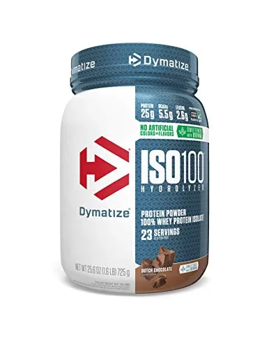Dymatize ISO 100 Whey Protein Powder with 25g of Hydrolyzed 100% Whey Isolate, Gluten Free, Fast Digesting, Dutch Chocolate, 1.6 Pound