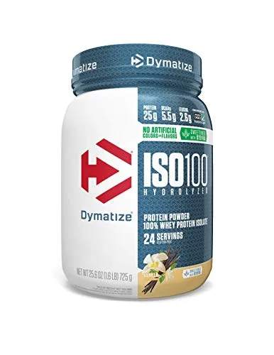 Dymatize ISO100 Hydrolyzed Protein Powder, 100% Whey Isolate Protein, 25g of Protein, 5.5g BCAAs, Gluten Free, Fast Absorbing, Easy Digesting, Natural Vanilla, 1.6 Pound