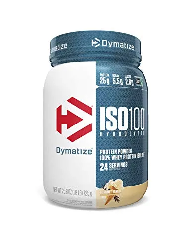 Dymatize ISO100 Hydrolyzed Protein Powder, 100% Whey Isolate Protein, 25g of Protein, 5.5g BCAAs, Gluten Free, Fast Absorbing, Easy Digesting, Gourmet Vanilla, 1.6 Pound