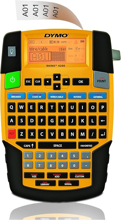 DYMO Industrial Label Maker | Rhino 4200 Label Maker Time-saving Hot Keys Prints Fast Durable For Job Sites and Heavy-Duty Labeling Jobs