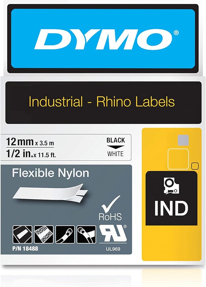 DYMO Rhino Industrial Flexible Nylon Labels, 1/2