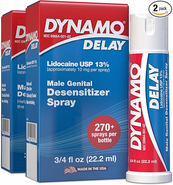 Dynamo Delay Desensitizing Spray for Men to Help You Last Longer in Bed - Reduces Oversensitivity, Prolong Climax for Him, Metered Dose, 0.75 Fl Oz (2 Pack)
