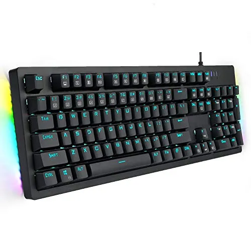E-YOOSO Mechanical Keyboard Wired Gaming Keyboard with Blue Switches LED Backlit, 104 Keys N-Key Rollover Anti-Ghosting Computer Keyboard for PC Desktop Gamers, Black