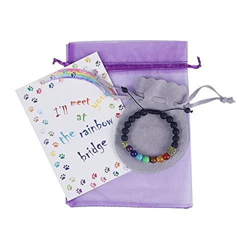 EASTDAMO Pet Sympathy Memorial Gift For Dog Loss Essential Oils Bead Remembrance Bracelet Adjustable Paw Print Lava Stone Bangle Bracelet