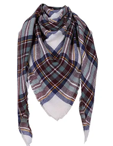 ECDAHICC Womenï¿½s Warm Blanket Scarf Oversized Tassel Tartan Wrap Shawl Plaid Cozy Checked Pashmina (CO2)