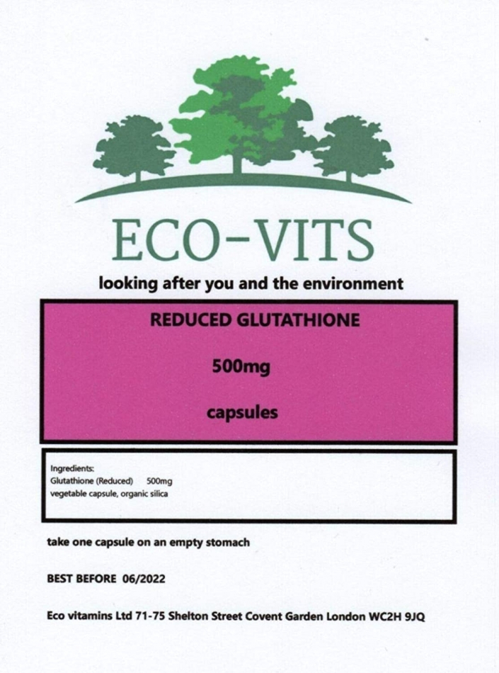 ECO-VITS GLUTATHIONE (Reduced) (500MG) 240 CAPS. Biodegradable Packaging. Sealed Pouch