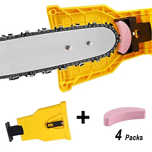ecoeco Chainsaw Sharpener, Universal 2 Holes Chain Saw Blade Sharpener Fast Sharping Stone Grinder Tools Compatible with 14/16/18/20 Inch (4pcs Extra Whetstones)