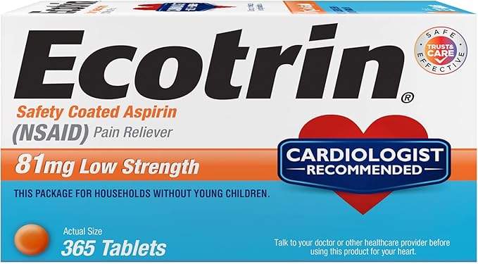 Ecotrin Low Strength Aspirin , #1 Cardiologist Recommended, 81mg Low Strength, 365 Safety Coated Tablets